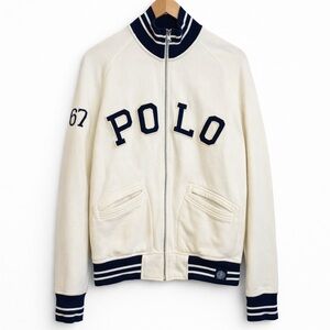 Polo Ralph Lauren | Zip Up White Navy Logo 67 Varsity Unisex Men’s Sweatshirt M
